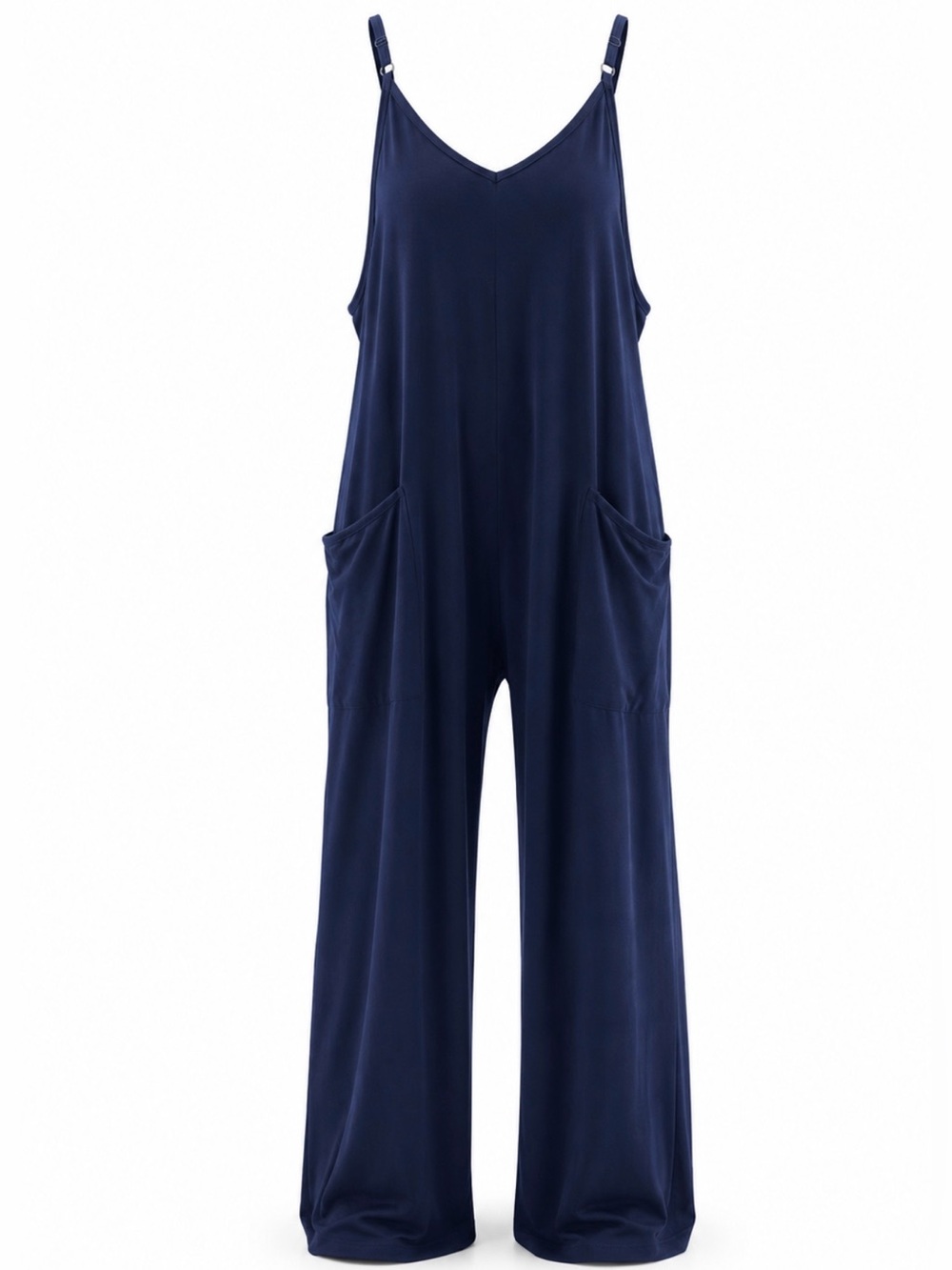 Women baggy Lagenlook Jumpsuit Navy Blue Sleeveless Pockets Relaxed Comfort EUC - Picture 1 of 8